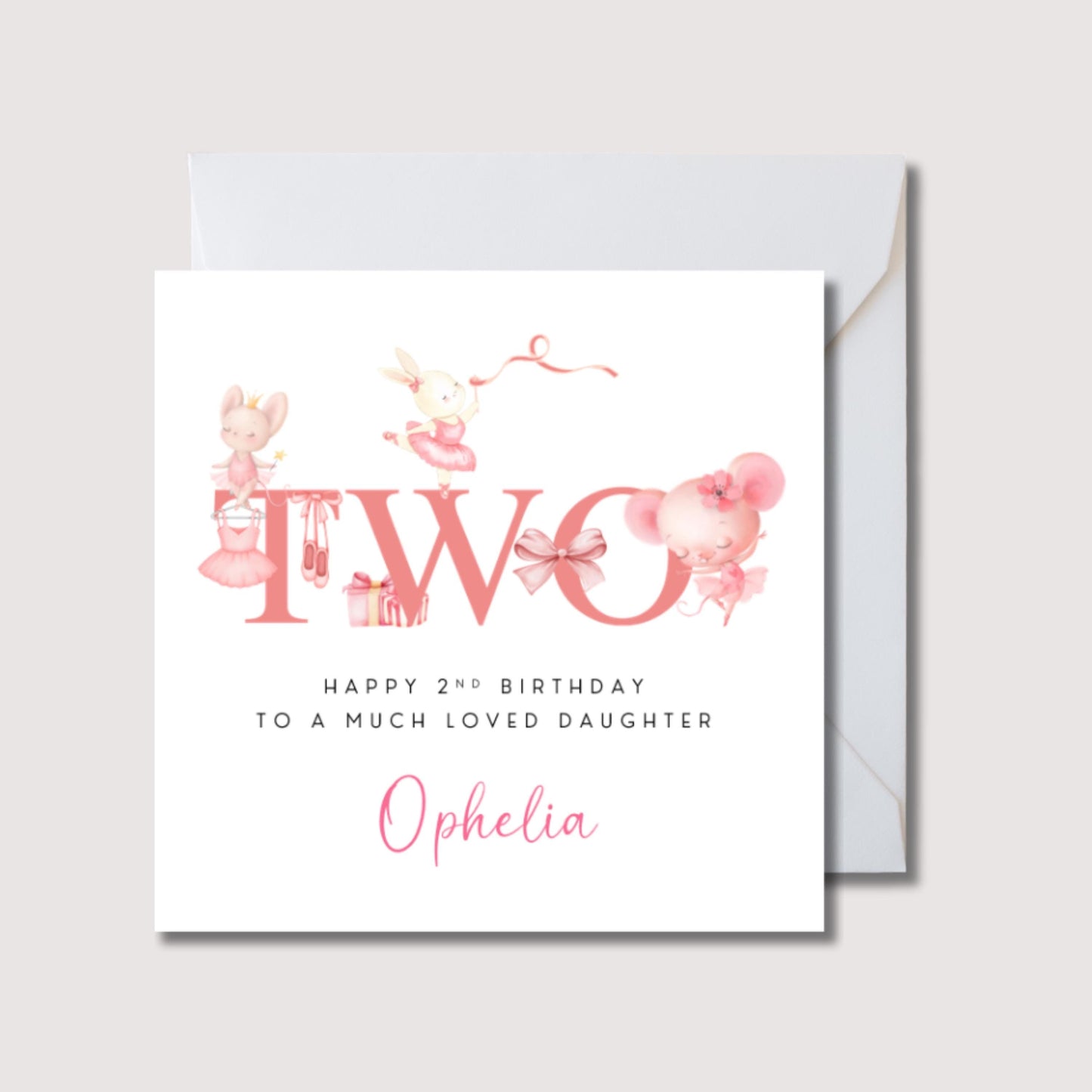 Daughter birthday card, Ballerina birthday card, daughter 2nd birthday, birthday card for daughter, age two birthday card, WW0608