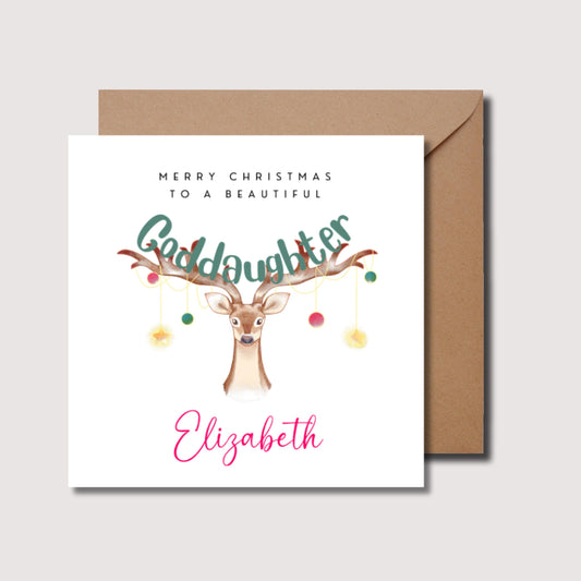 Goddaughter Christmas card, Christmas goddaughter name card, personalised goddaughter Christmas  card, Christmas card for goddaughter, W0353