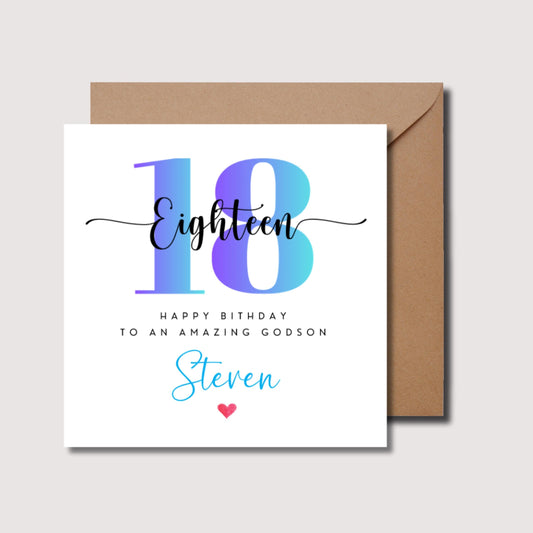 18th Godson birthday card, eighteenth godson birthday card,  18th godson birthday, 18 years godson birthday card, Godson birthday card, 255