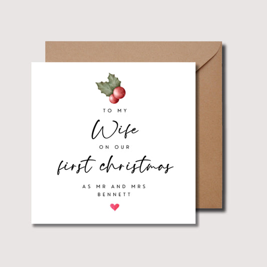 1st Christmas wife card, wife first Christmas card, personalised Christmas card, wife Christmas card, Romantic 1st Christmas wife card  0228