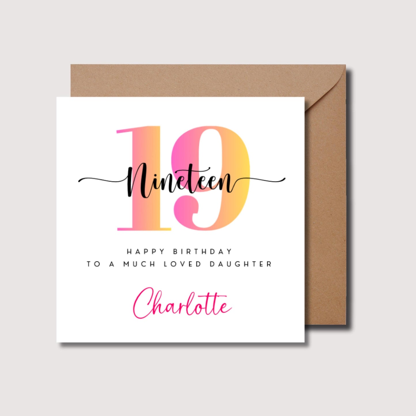 19th birthday card, teenage personalised girl nineteenth birthday, colourful happy 19 years birthday for daughter, granddaughter, WW0210